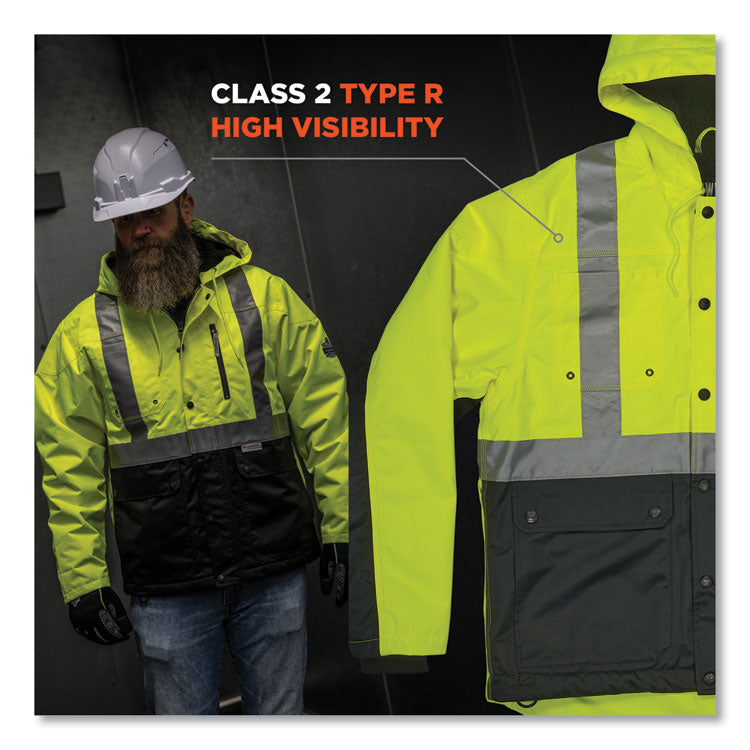 GloWear 8275 Class 2 Heavy-Duty Hi-Vis Workwear Sherpa Lined Jacket, Medium, Lime