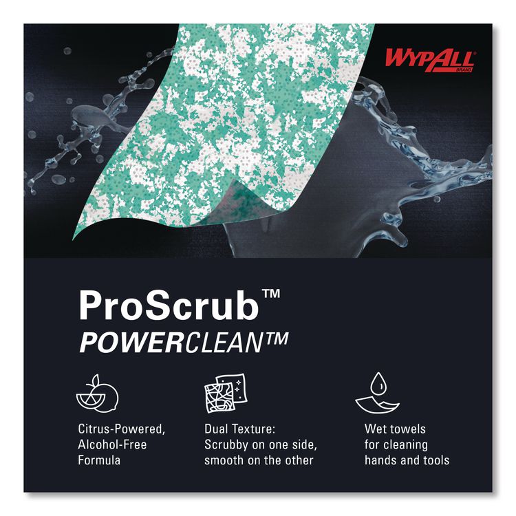 Power Clean ProScrub Pre-Saturated Wipes, 12 x 9.5, Citrus Scent, Green/White, 50/Canister, 8 Canisters/Carton