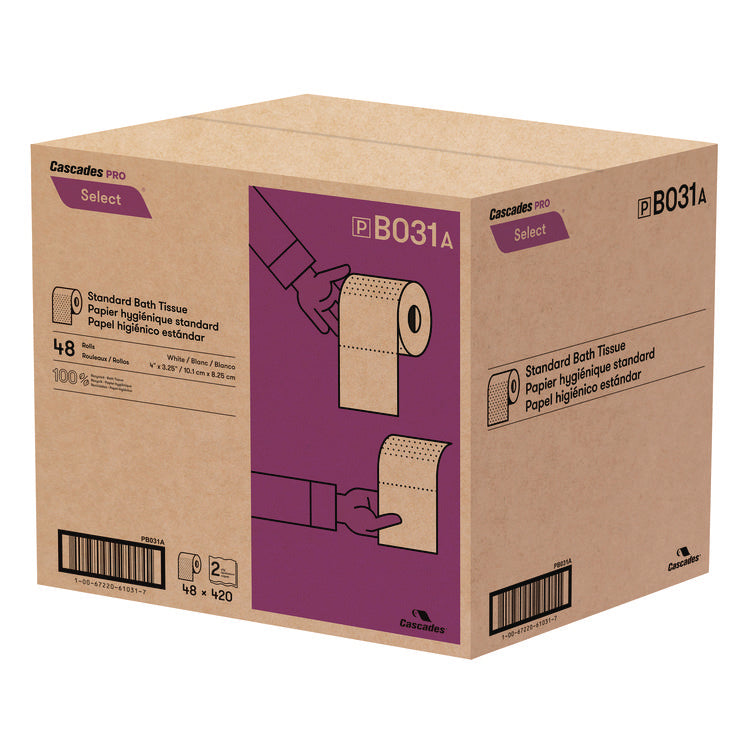 Select Standard Bath Tissue, Septic Safe, 2-Ply, White, 420 Sheets/Roll, 48 Rolls/Carton