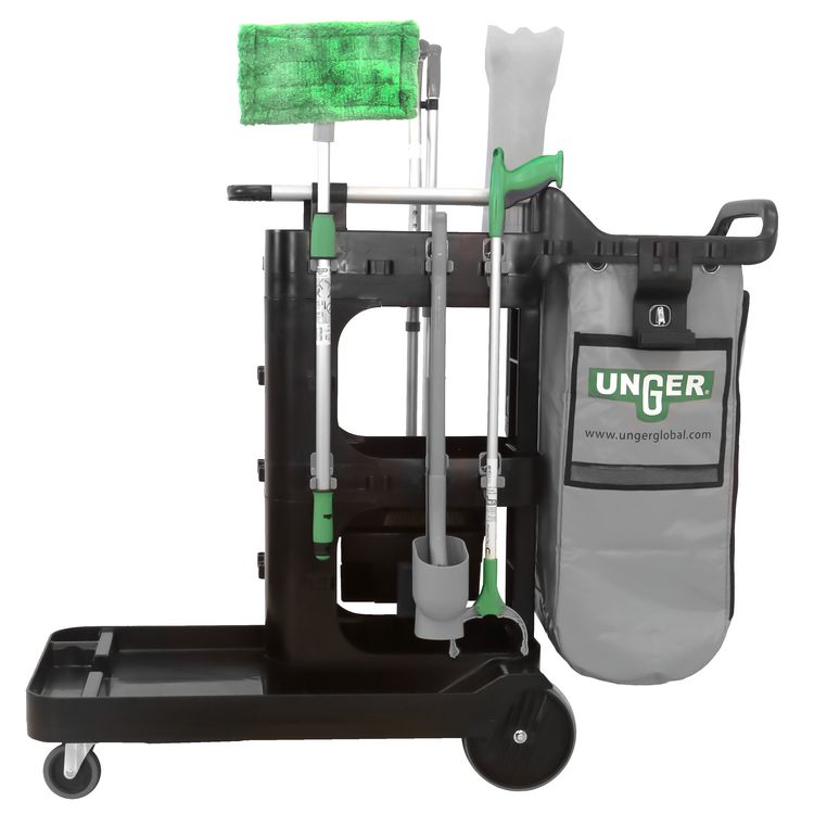 ZoneCleanRx Janitorial Carts, Plastic, 3 Shelves, 23.5 x 25 x 25, Black
