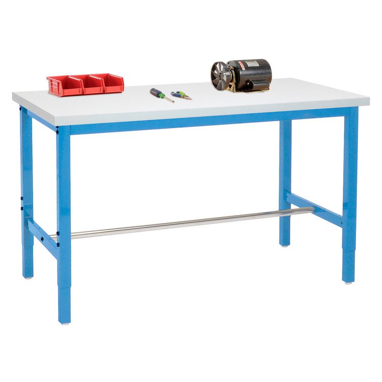 Adjustable Height Heavy Duty Workbenches, 5,000 lbs, 72 x 30 x 31.63 to 43.63, White/Blue