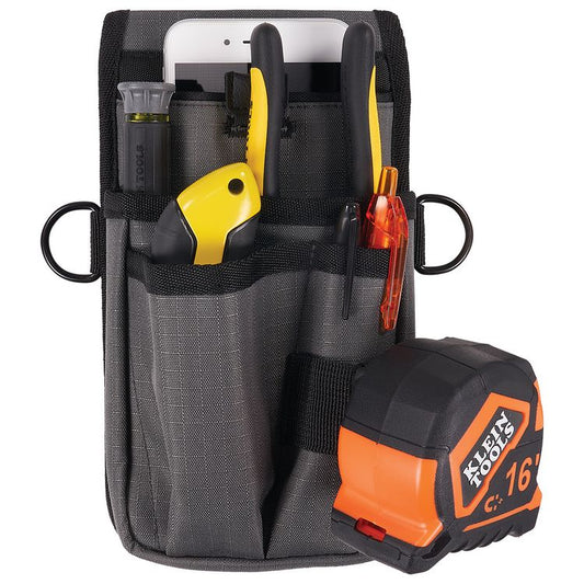 Arsenal 5569 Belt Clip Tool Pouch with Device Holster, 4 Compartments, 5 x 2 x 8.5, Polyester, Gray