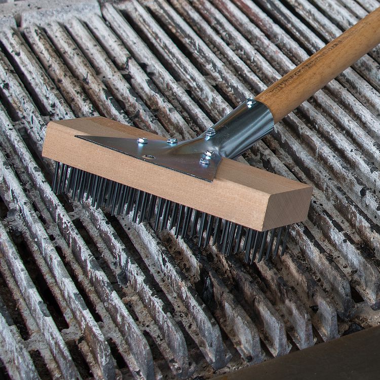 Sparta Broiler Master Grill Brush and Scraper with Handle, Metal Bristles, 30" Natural Wood Handle