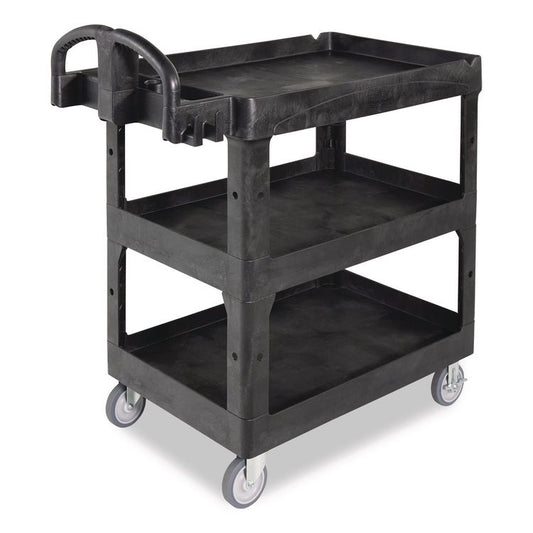BRUTE 3-Shelf Heavy-Duty Ergo Lipped Utility Cart, Resin, 3 Shelves, 600 lb Capacity, 25.24" x 44" x 47", Black