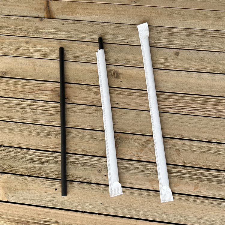 Wrapped Jumbo Paper Straws, 7.75", Paper, Black, 320/Pack, 4 Packs/Carton
