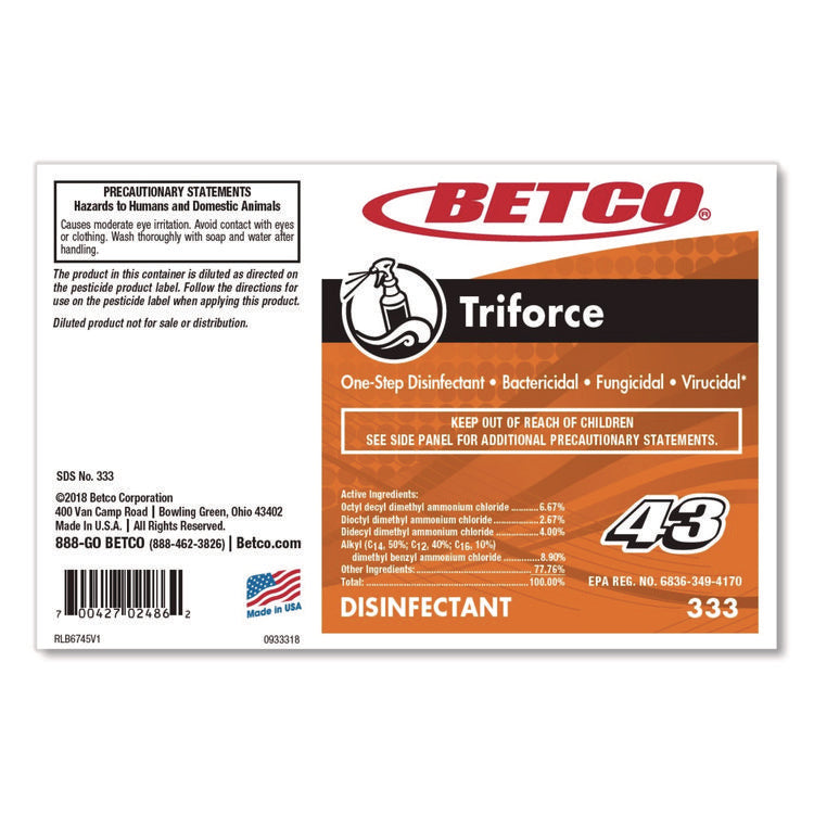 Triforce FastDraw Disinfectant, Fresh Scent, 2 L Bottle, 4/Carton