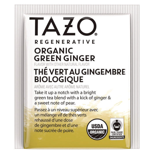 Tea Bags, Organic Green Ginger, 16/Box, 6 Boxes/Carton