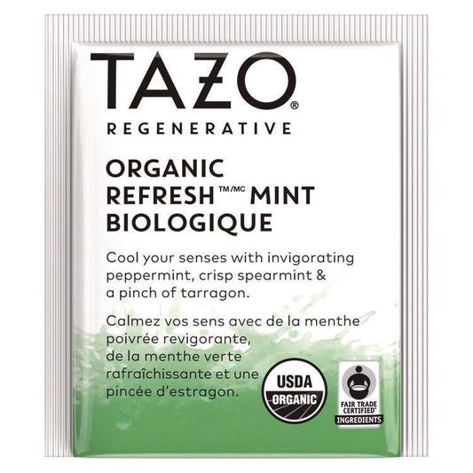 Tea Bags, Organic Refresh Mint, 16/Box, 6 Boxes/Carton