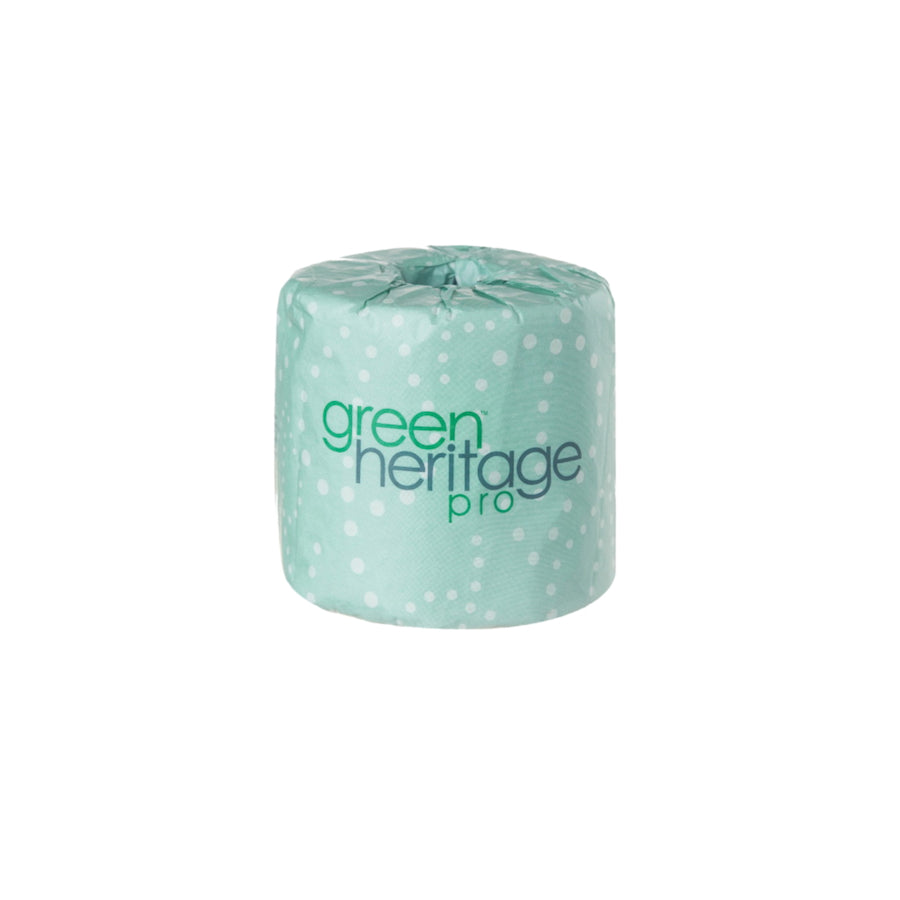 Green Heritage Pro, Single Roll Bathroom Tissue, 4 in x 3 in, 2 Ply, 96 Rolls Per Case, 30 Cases Per Pallet