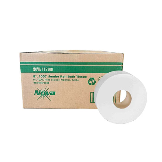 Nova 2-Ply Jumbo Tissue, Virgin, 3.3" x 1000', 9", White, 12 / Case, 54 Cases / Pallet
