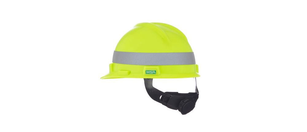 MSA Cap V-gd W/RATCHT HI-VIZYEL/GRH Stripe