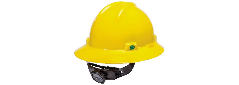MSA V-gard Green Full Brim Hard Hat Yellow