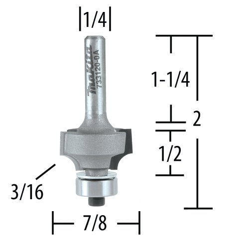 Makita 3/16" Corner Rounding Router Bit Carbide Tip