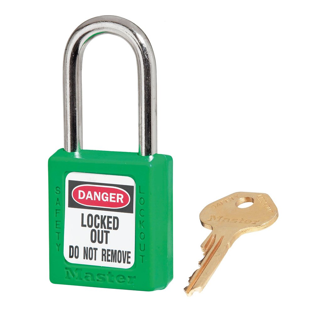 Master Lock Green Plastic Safety Padlock Keyed Differently, 6/Box