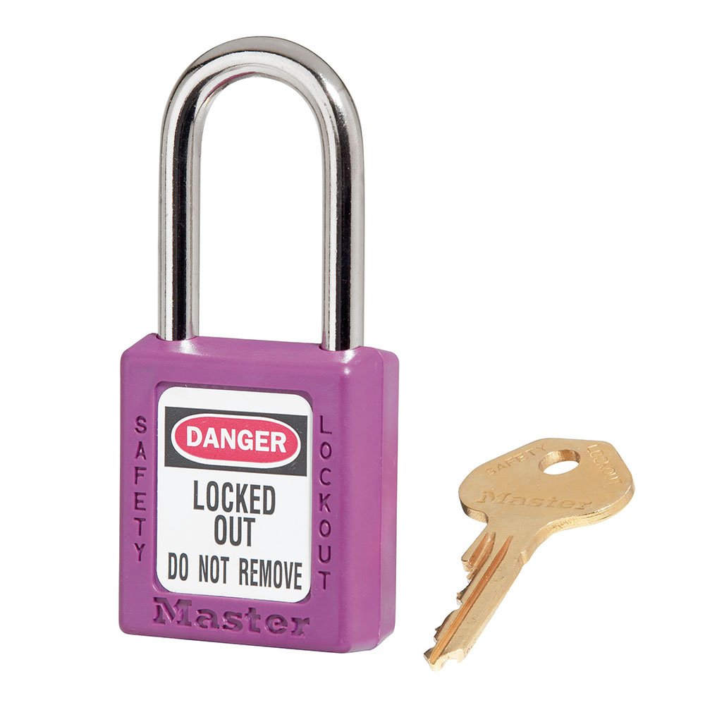 Master Lock Purple Plastic Safety Padlock Keyed Differently, 6/Box