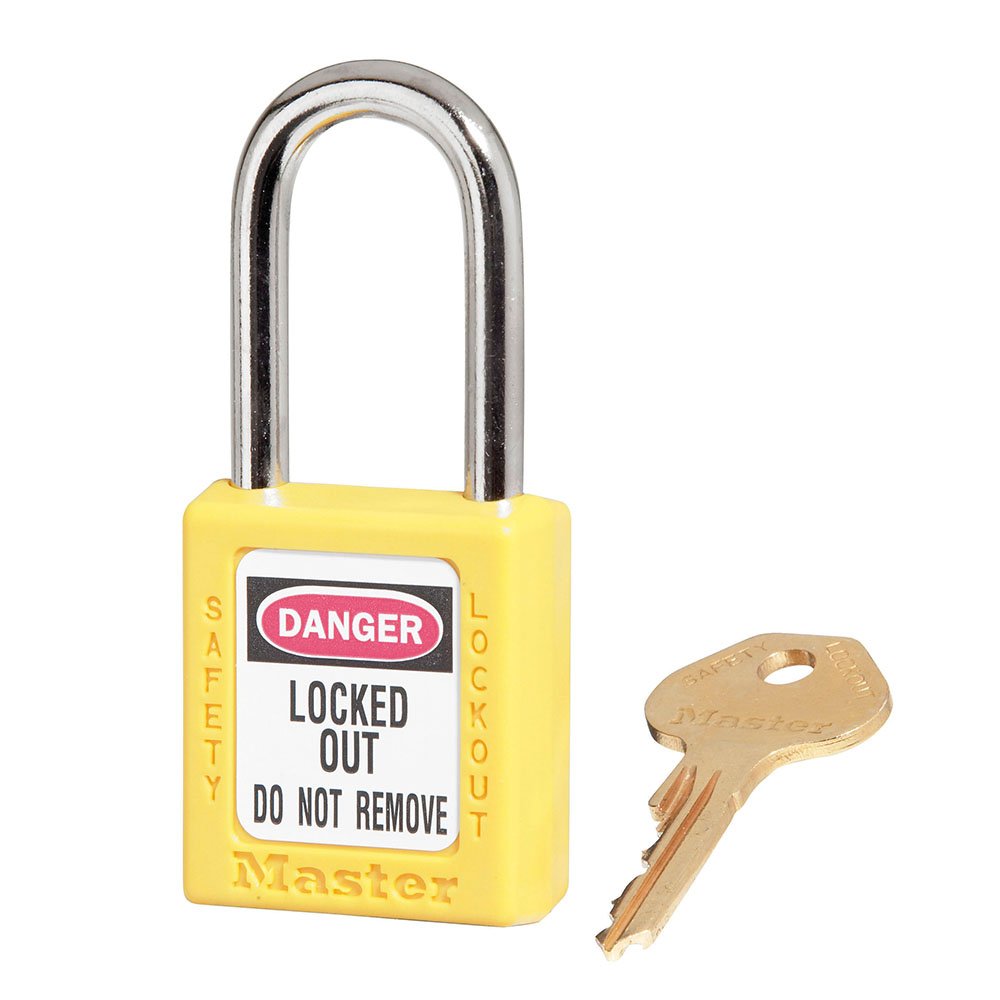 Master Lock Yellow Plastic Safety Padlock Keyed Differently, 6/Box