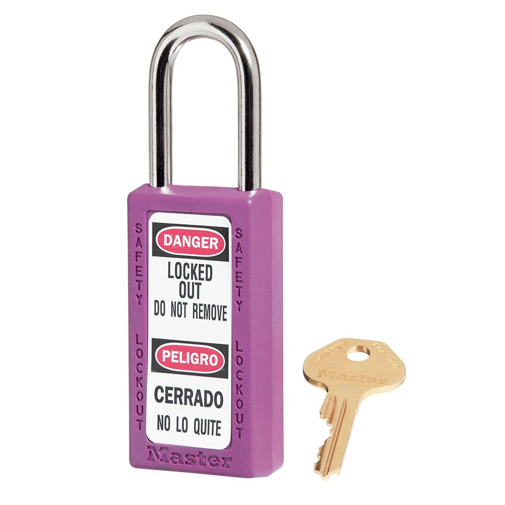 Master Lock Purple Safety Padlock 3"TALL Xenoy Body. 1/4", 6/Pack