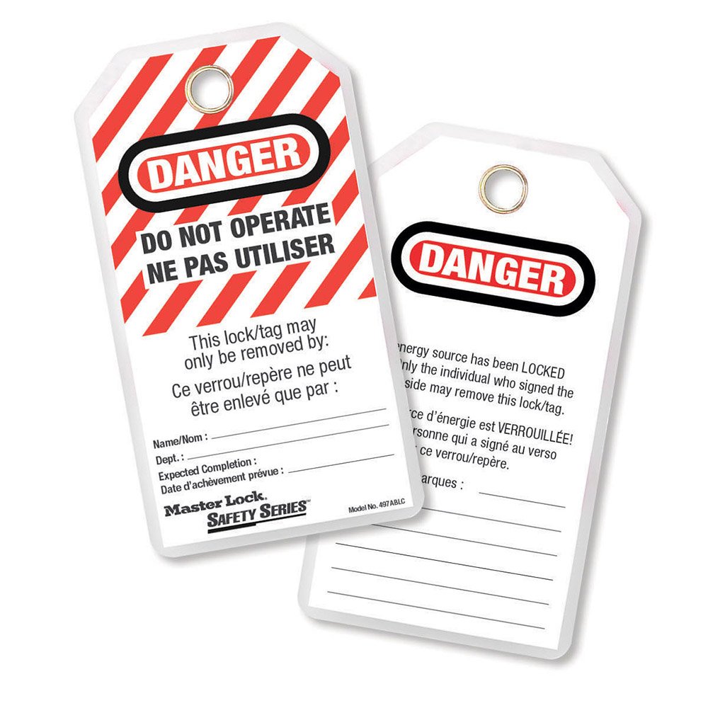 Master Lock FRENCH/ENGLISH Lockout Tags, 12/Bag