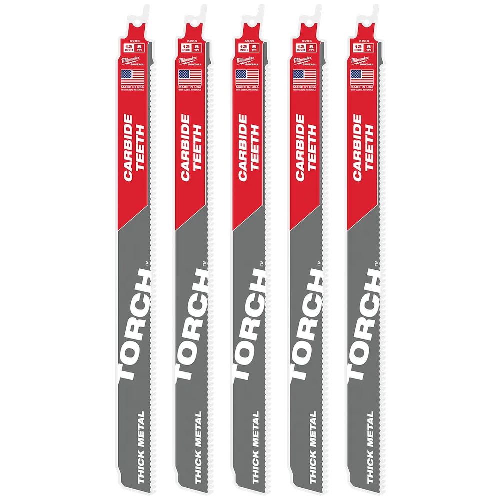 Milwaukee Tool 12"TORCH Carbide Teeth Metal Cut Sawzall Blade, 5/Pack