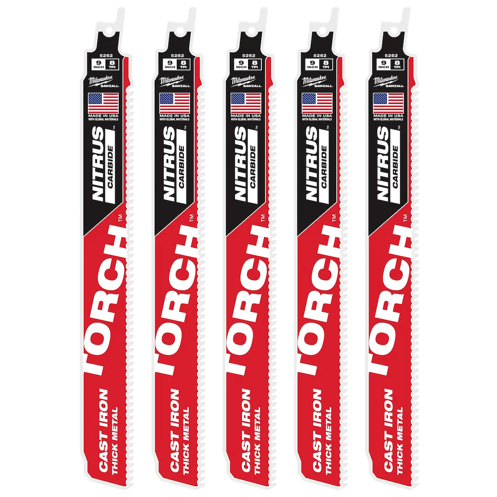 Milwaukee Tool 9" Torch For Cast Iron W/NITRUS Carbide, 5/Pack