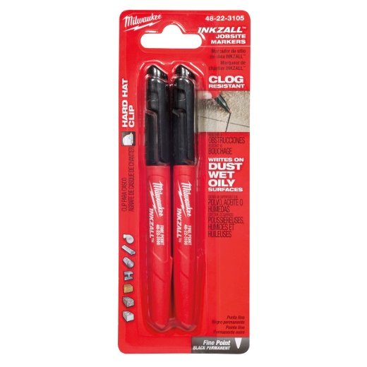 Milwaukee Tool Fine PT BLK Inkzall Markers, 2/Pack