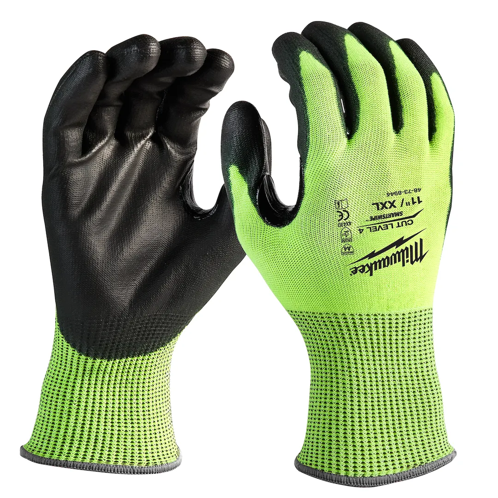 Milwaukee Tool HI VIS Cut 4 Polyurethane Dipped- XXL, 6/Pack