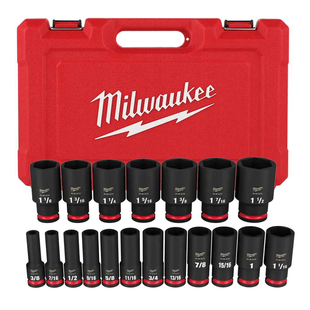 Milwaukee Tool 19PC Shockwave IMP DUTY1/2" DR SAE Deep 6PT SKT (Set)