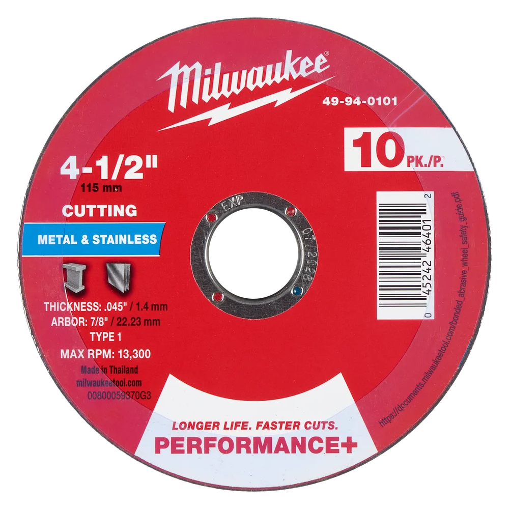 Milwaukee Tool 4-1/2"X.045"X7/8"PERFORMANCE Metal Cut OFF Wheel