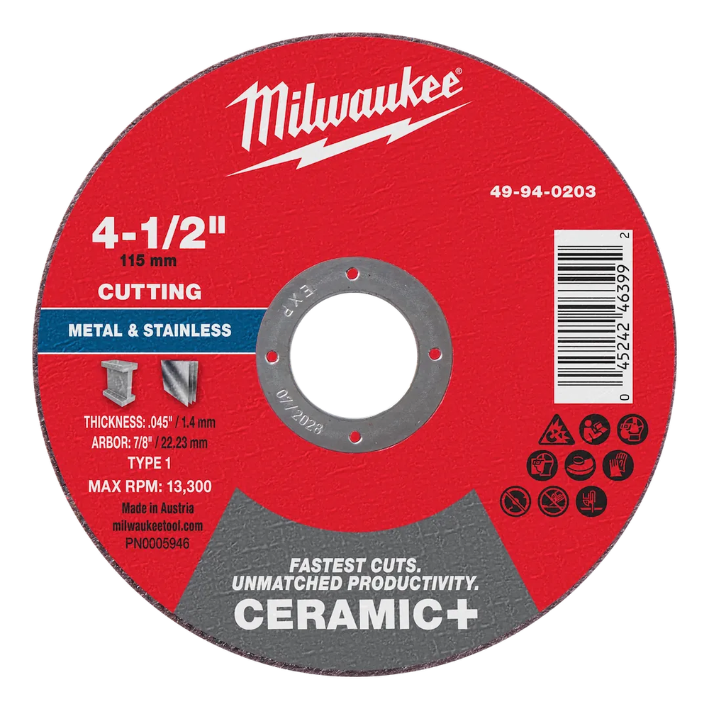 Milwaukee Tool 4-1/2" X .045X 7/8" Ceramic Metal Cut OFF Wheel