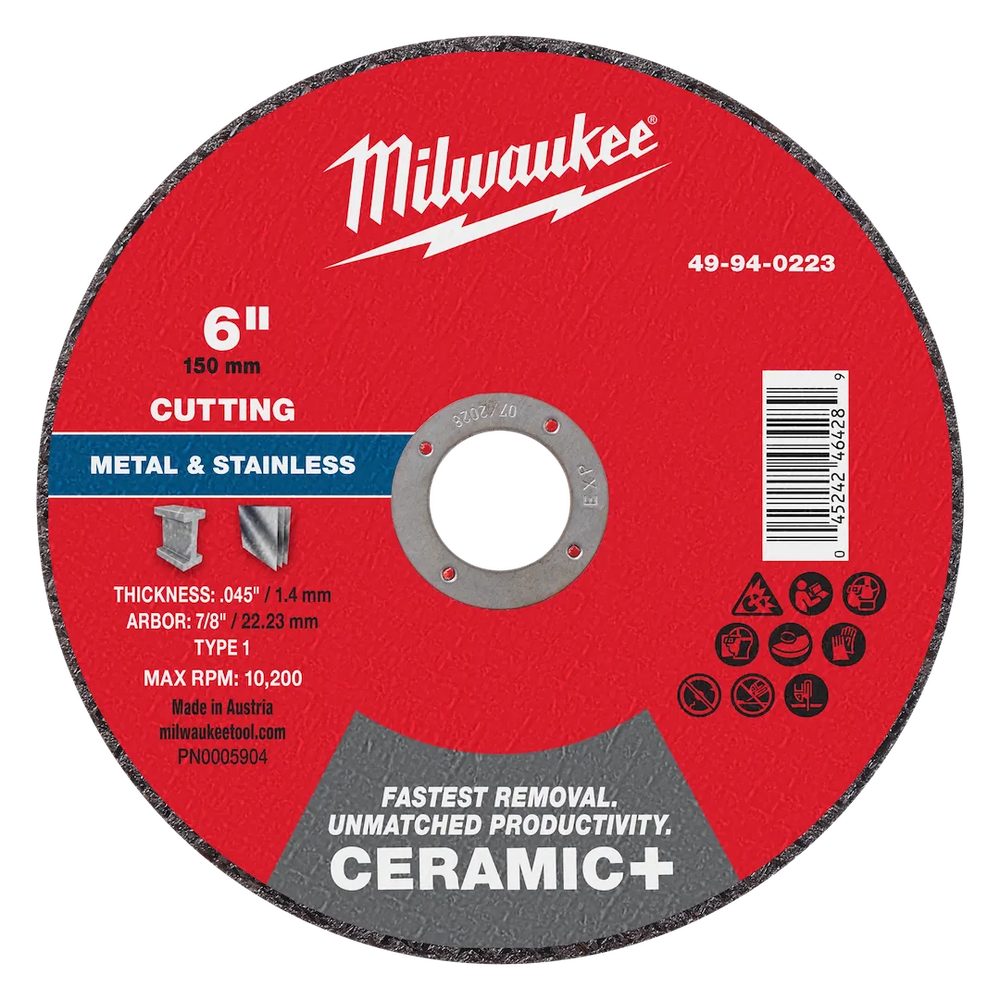 Milwaukee Tool 6" X .045" X 7/8" Ceramic Metal Cut OFF Wheel