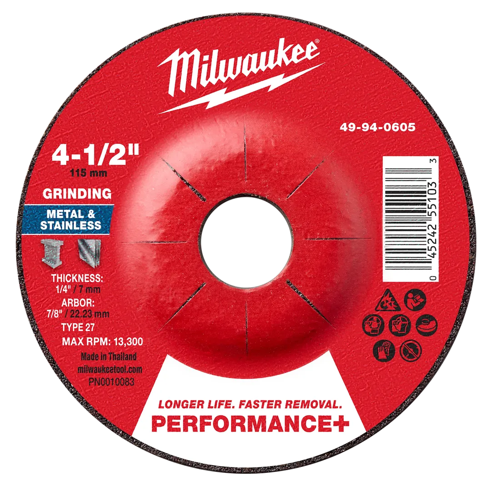 Milwaukee Tool 4-1/2" X 1/4"X7/8" Performance Metal Grind Wheel