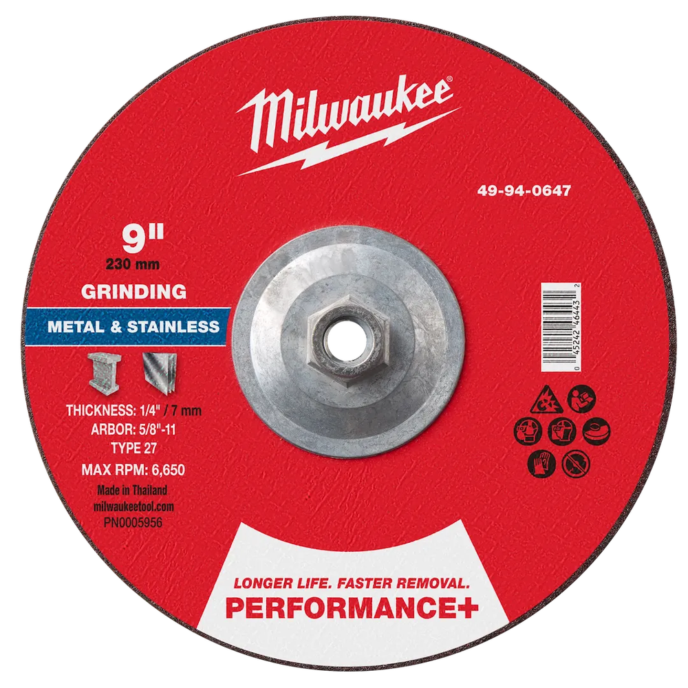 Milwaukee Tool 9" X 1/4" X 5/8" Performance Metal Grind Wheel
