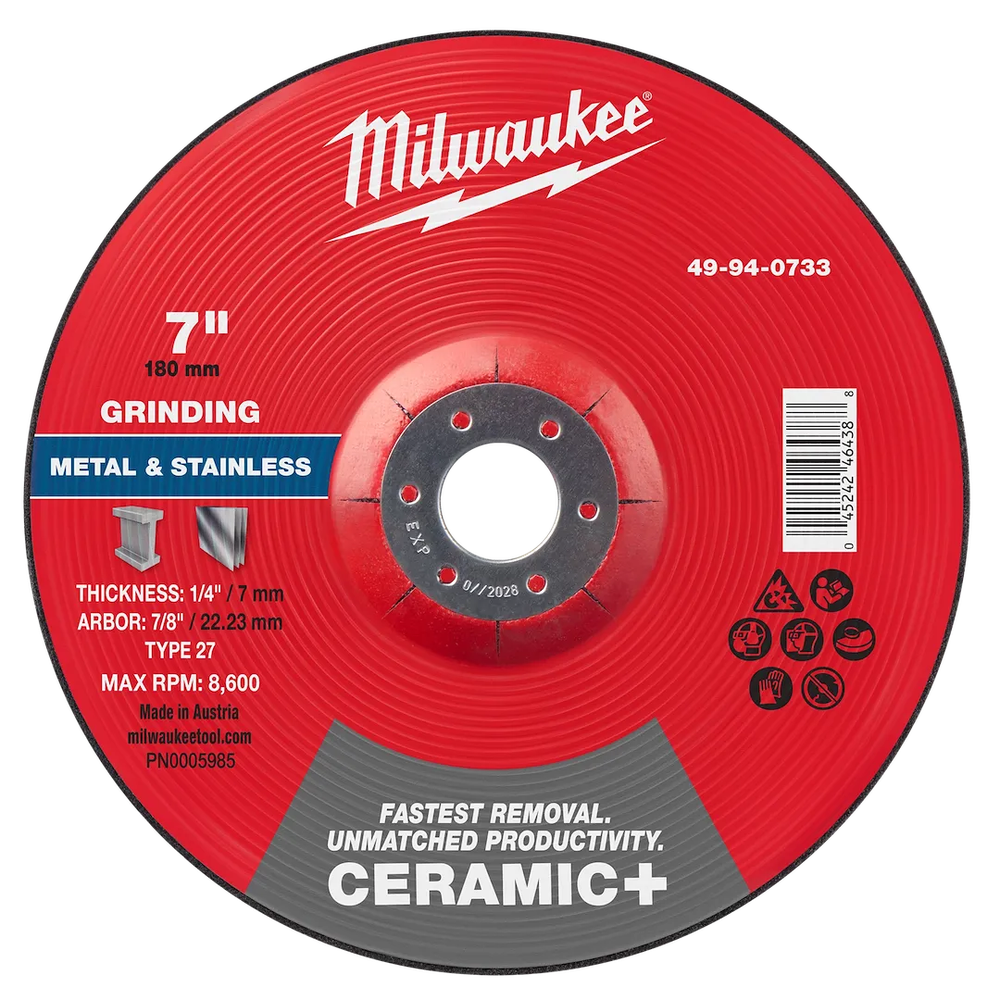 Milwaukee Tool 7" X 1/4" X 7/8" Ceramicmetal Grinding Wheel