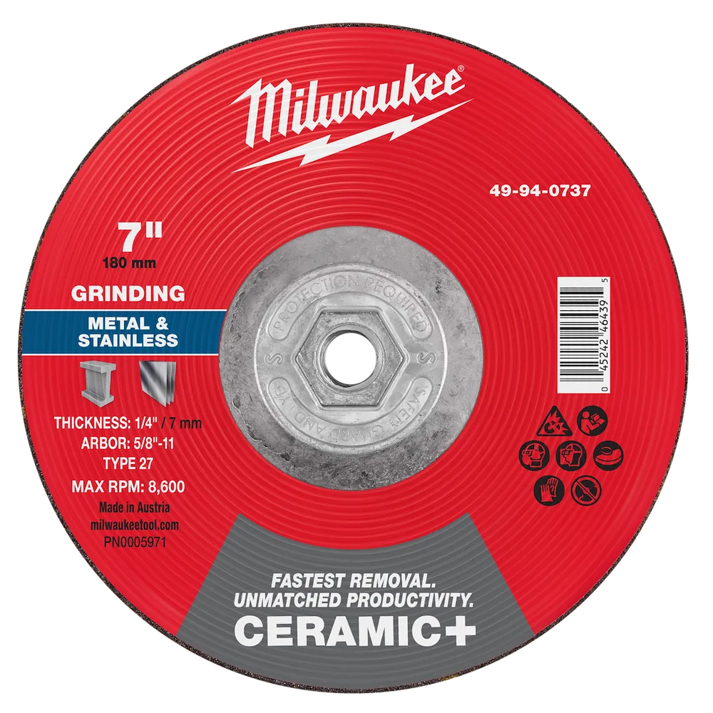 Milwaukee Tool 7" X 1/4" X 5/8" Ceramicmetal Grinding Wheel