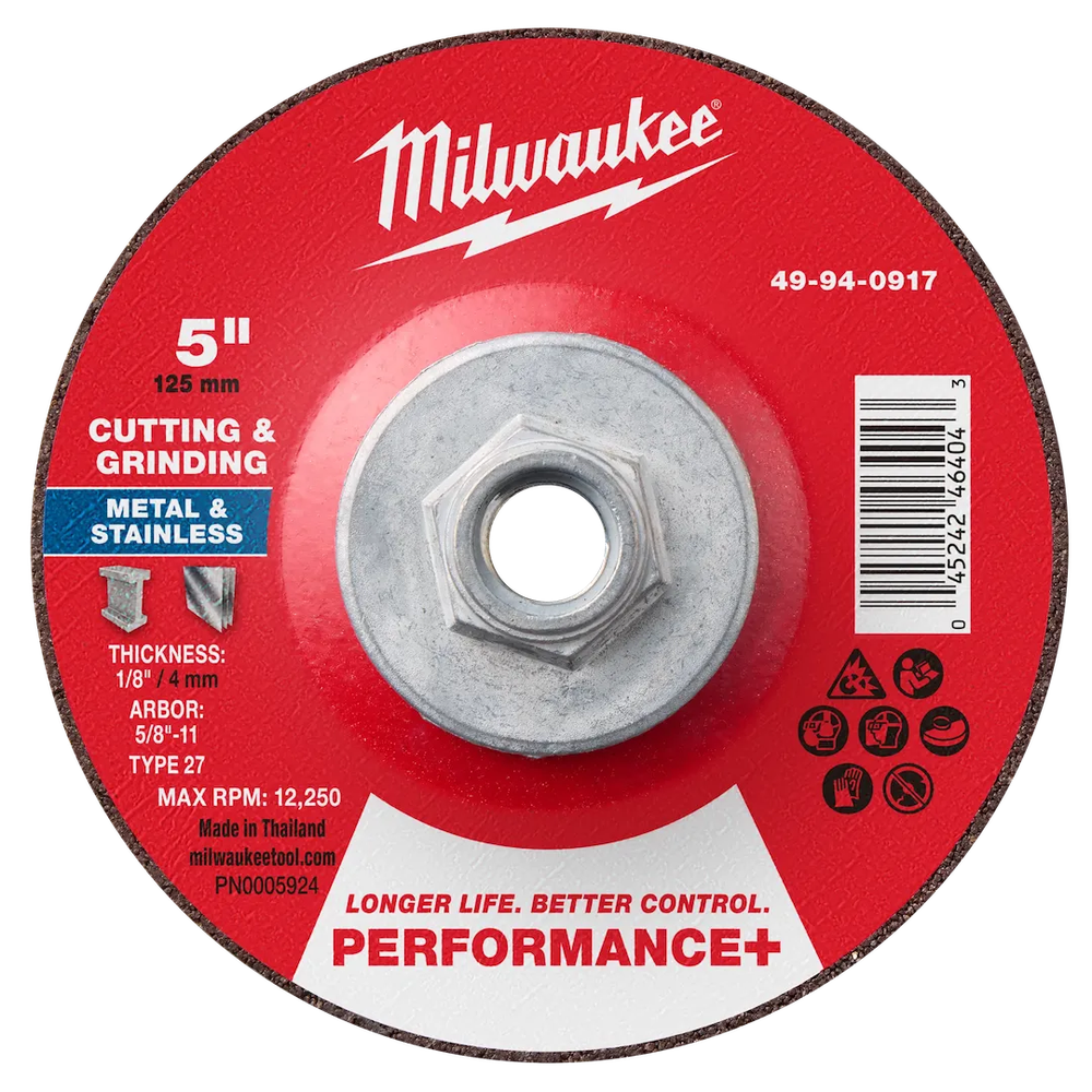 Milwaukee Tool 5" X 1/8" X 5/8"-DUAL Metal CUT/GRIND Wheel