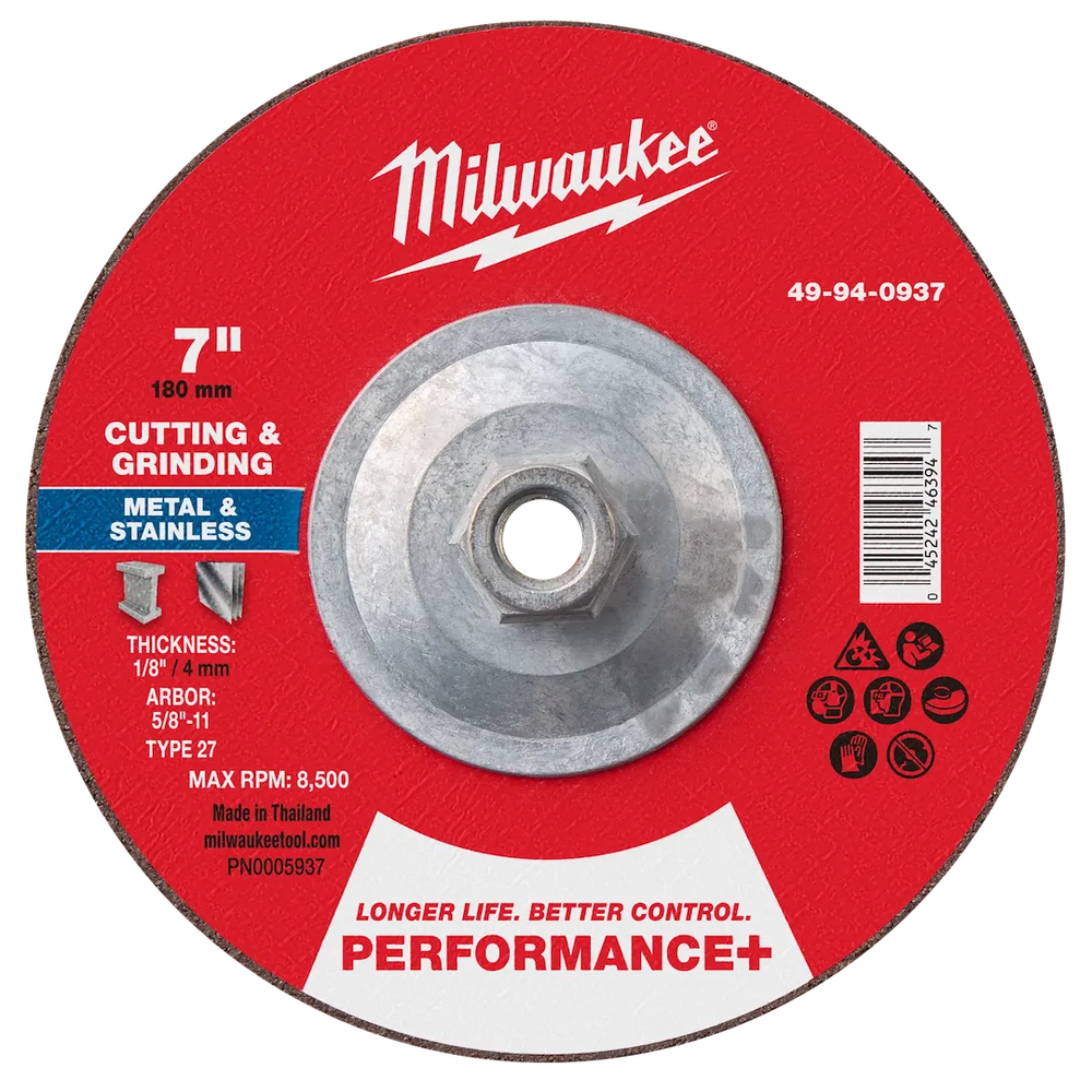 Milwaukee Tool 7" X 1/8" X 5/8"-DUAL Metal CUT/GRIND Wheel