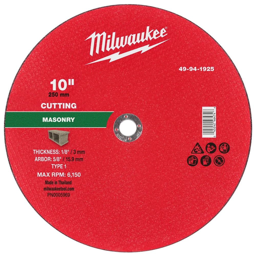 Milwaukee Tool 10" X 1/8" X 5/8" Masonry Cut OFF Wheel -type 1