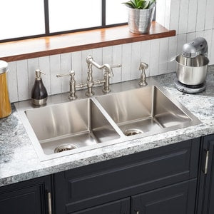 33 x 22 in. 4-Hole Stainless Steel Double Bowl Dual Mount Kitchen Sink