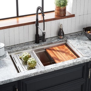 32 x 18 in. Stainless Steel Single Bowl Undermount Workstation Kitchen Sink with Sound Dampening - Includes Colander, Cutting Board, and Sink Grid