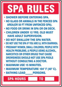 28X20 Plas Safe Sign Spa Rules