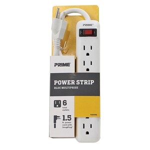 6-Out Whit/Gray Pwr Strip 1.5Ft