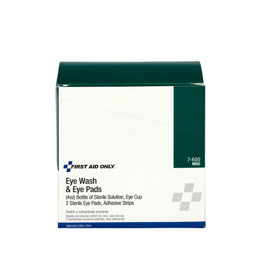 First Aid Only 4 Piece Eye Wash Kit - 4 oz. Eyewash, Eye pads & Adhesive Strips, 1 set/box