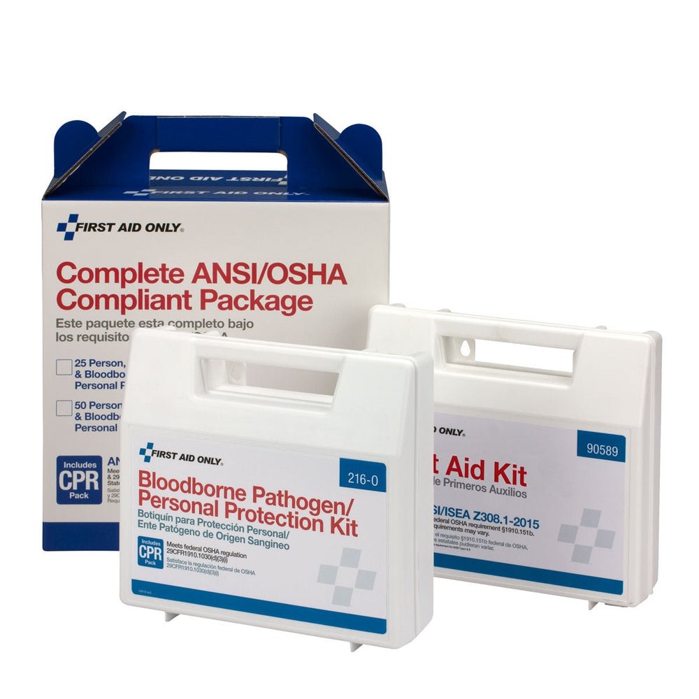 First Aid Only 25 Person Complete ANSI/OSHA Compliance Package for First Aid and BBP, ANSI 2015 Compliant