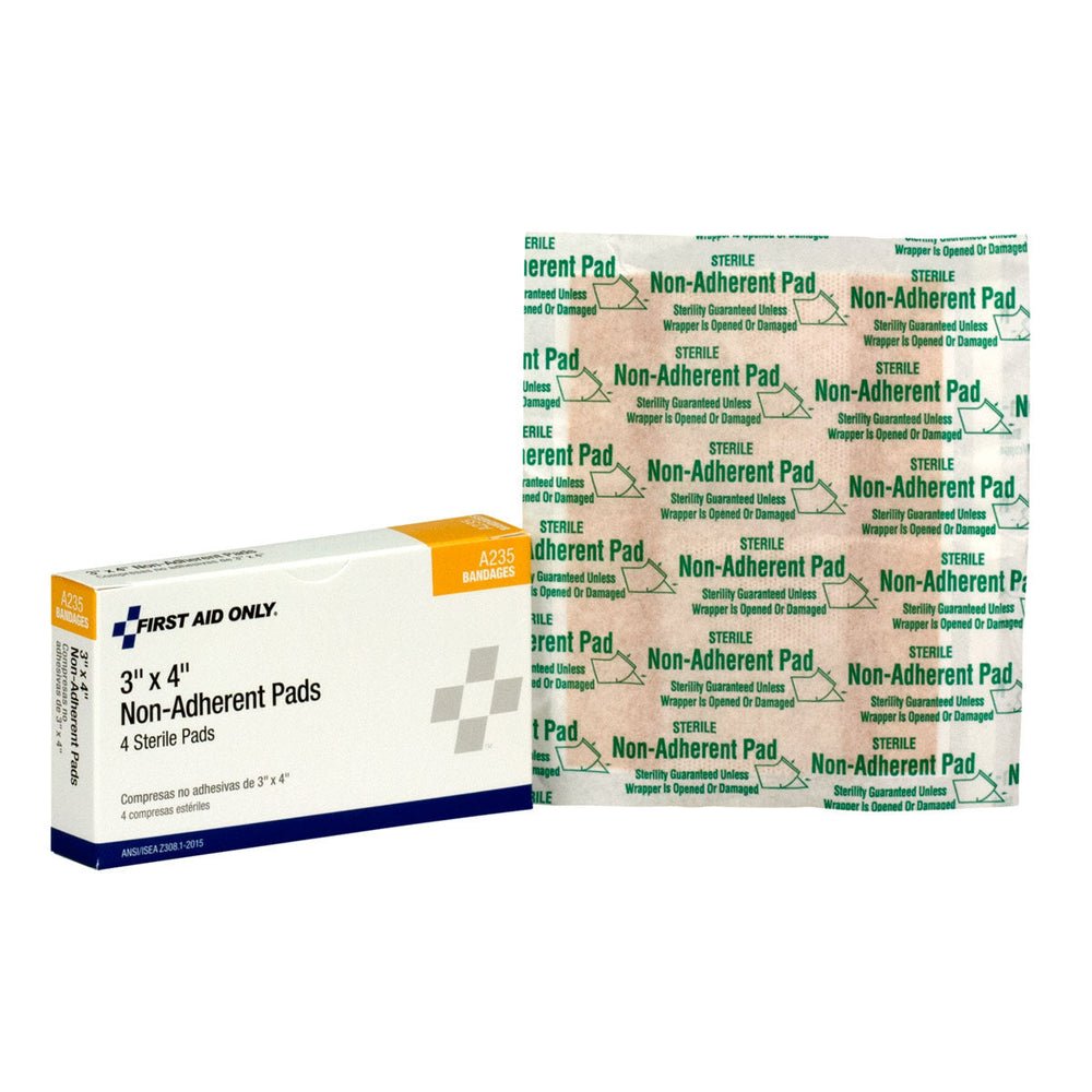 First Aid Only 3"x4" Non-Adherent Pads with Adhesive Edges, 4 Per Box
