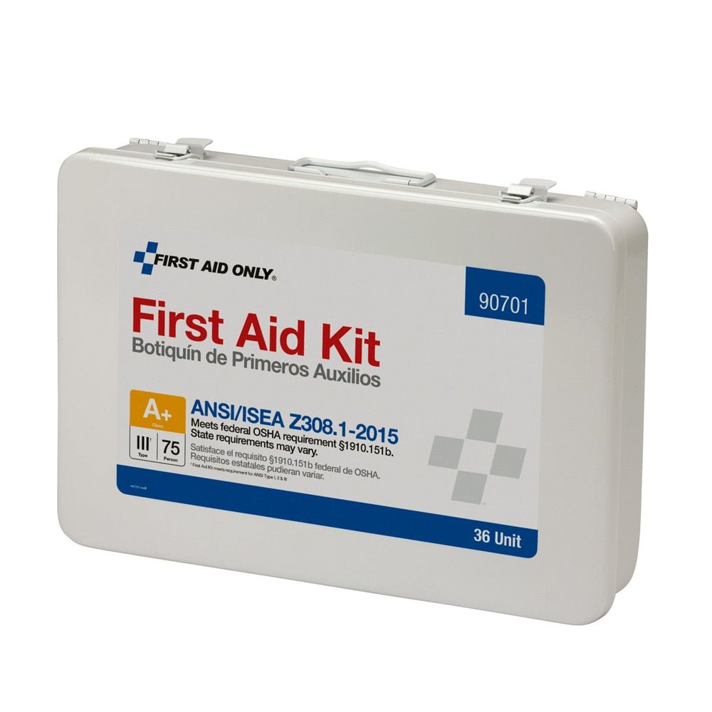 First Aid Only 75 Person 36 Unit First Aid Kit, ANSI A+ Compliant with BBP (Blood borne Pathogen) Pack, Weatherproof Steel Case, Type III