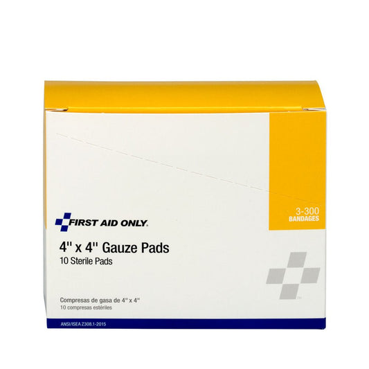 First Aid Only 4"x4" Sterile Gauze Pads, 10 Per Box