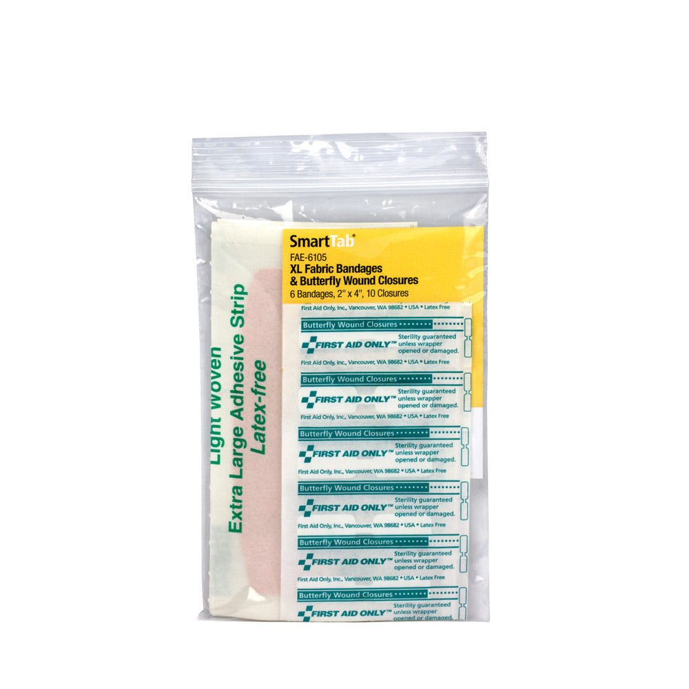 SmartCompliance Refill 2"x 4" Fabric Adhesive Bandages (6) , Plastic Butterfly Bandages (10) per Bag