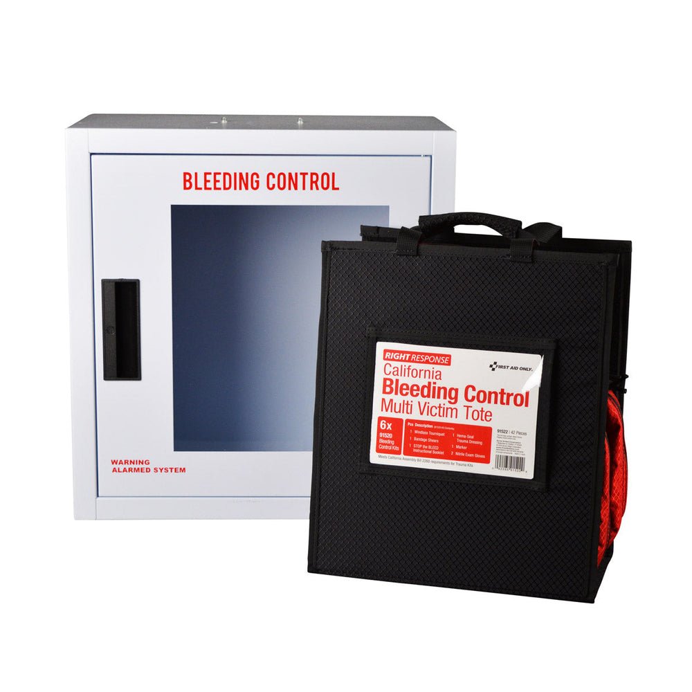 First Aid Only Bleeding Control Cabinet with Multiple Victim Tote for California Regulation AB2260, with Alarm