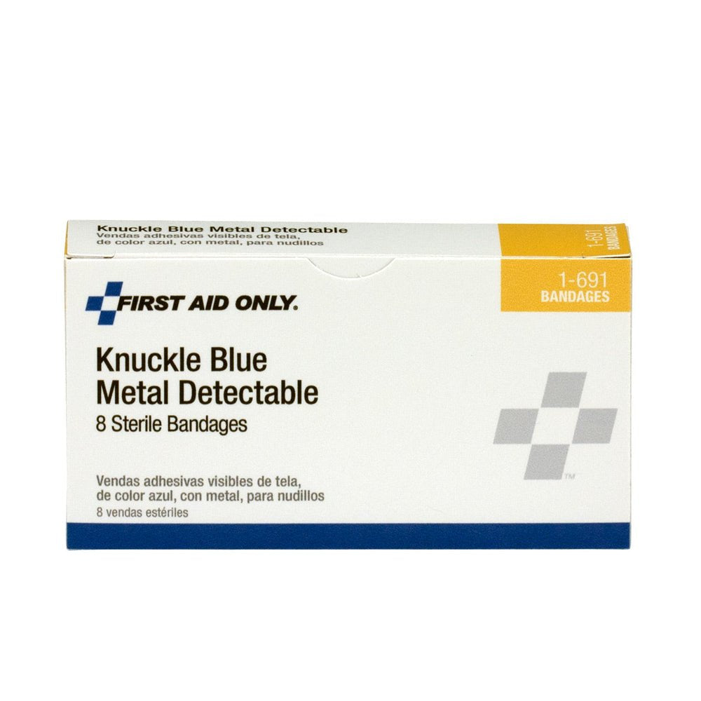 First Aid Only Blue Metal Detectable Fabric Knuckle Bandages, 8 Per box