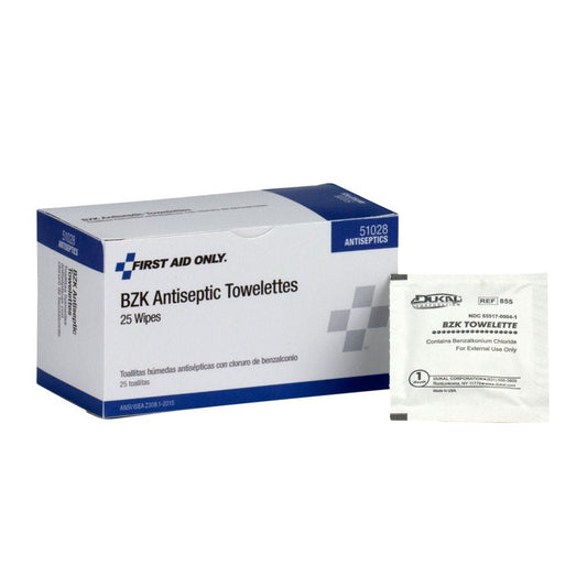 First Aid Only BZK Antiseptic Wipes, 25 Per Box
